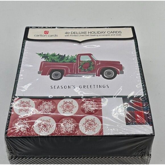 40 Holiday Cards W/ Envelopes & Seals  Seasons Greetings Christmas Truck Design - Picture 1 of 3